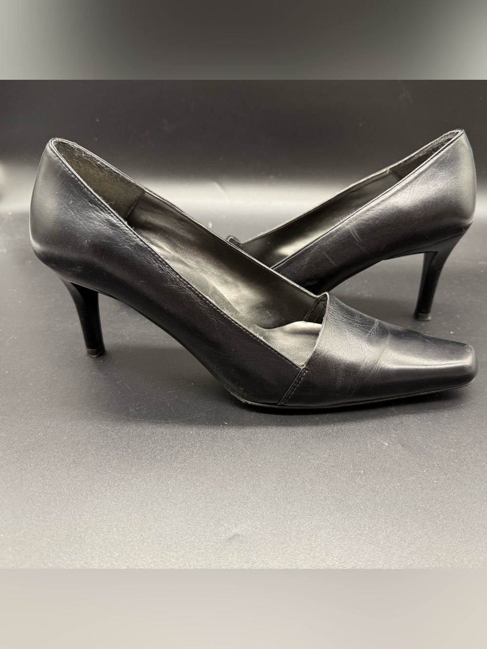 DKNY City Black Leather Square Toe Pumps Size 10 M Spain Vintage Y2K
